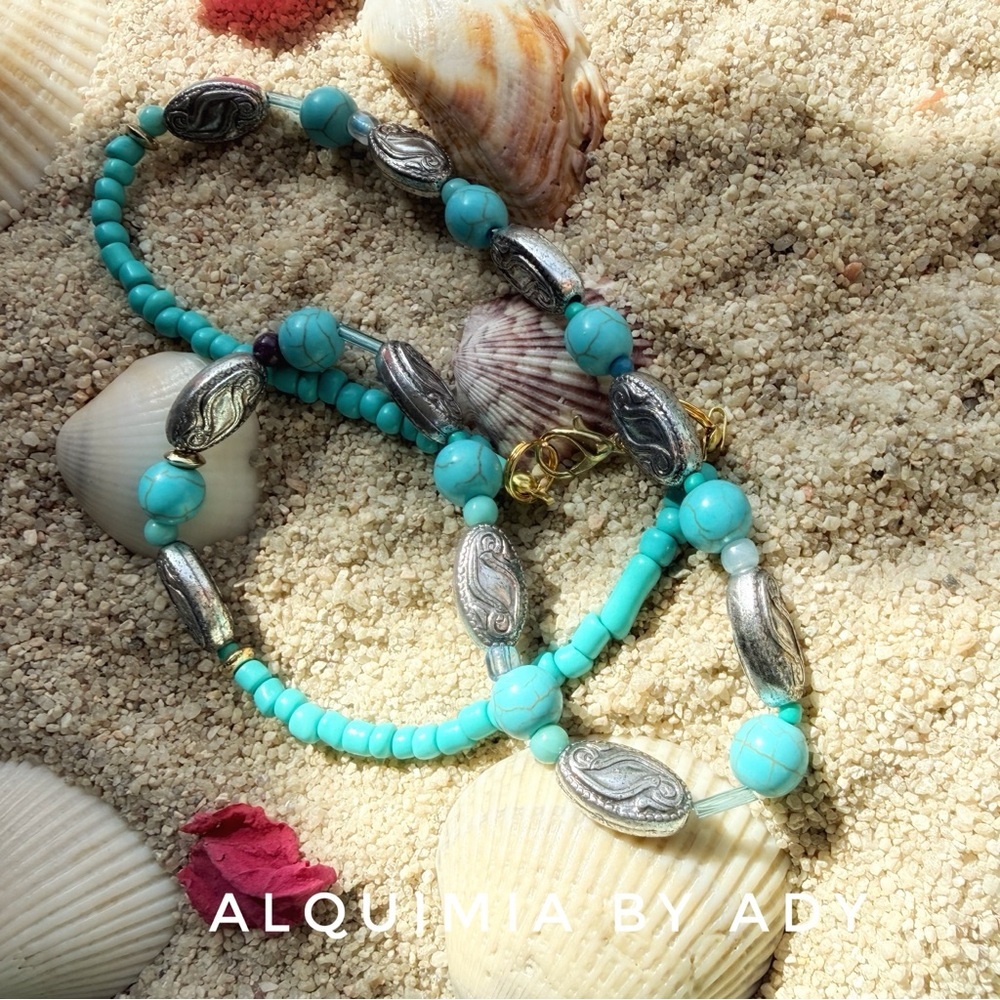 Alquimia Turquoise and Blue Beaded Necklace and silver
